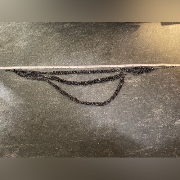 Vintage Three Tiered Braided Purple Glass & Onyx Beaded Statement Necklace - Picture 7 of 8